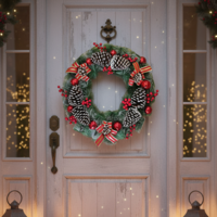 Красив голям коледен венец с шишарки 60 см