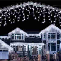 Коледна украса LED ресни 12 метра – водоустойчива инсталация с 8 режима на светене, идеална за дома, градината и оградата