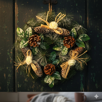 Коледен венец с орнаменти за декорация на дома