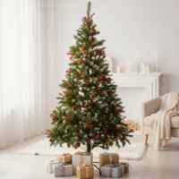 Изкуствена елха Luxury Diamond с червен глог и шишарки