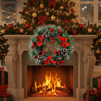 Коледен венец за декорация с шишарки и изкуствени коледни звезди Диаметър: 30 см