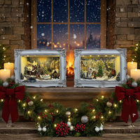 Светеща Коледна декорация на зимен пейзаж с ретро дизайн на рамка