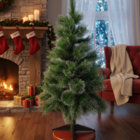 Коледна елха с шишарки и бели заскрежени връхчета