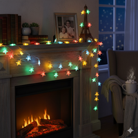 Многоцветни светещи коледни LED лампички със звездички