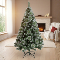 Изкуствена коледна елха с бели връхчета и шишарки !