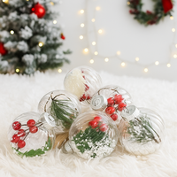 Комплект от 6 прозрачни топки за елха пълни с коледна декорация
