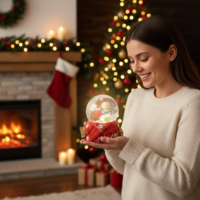 Празнична стъклена снежна топка 12х8 см – идеален коледен подарък