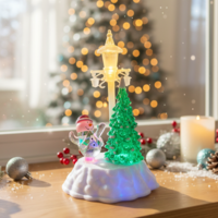 Коледна декорация - Снежен човек и елха под лампа