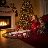 Светещо и музикално коледно влакче с релси