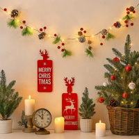 Светеща коледна украса с LED светлини шишарки и борови клонки