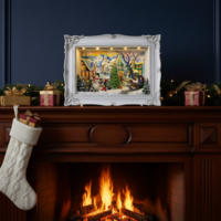 Светеща Коледна декорация на зимен пейзаж с ретро дизайн на рамка