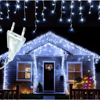 Коледна украса LED ресни 12 метра – водоустойчива инсталация с 8 режима на светене, идеална за дома, градината и оградата