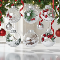 Комплект от 6 прозрачни топки за елха пълни с коледна декорация