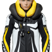 Кожен мото екип с гърбица SPIDI T-2 Neck Dps Airbag ACID GREEN/BLACK