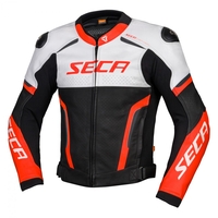 Кожено мото яке SECA HOOLIGAN WHITE/FLUO RED