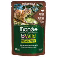 Monge BWILD Grain Free Large Breeds с биволско и зеленчуци – пауч с хапки в сос, без зърнени храни – за котенца и котки в зряла възраст от едрите породи, 85гр