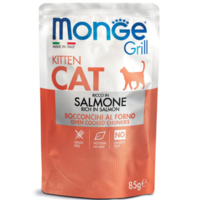 Monge Grill Kitten със сьомга – пауч с хапки в желе – за подрастващи котенца, 85гр