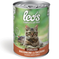 Leo’s Sterilised с пуешко – консерва хапки в сос – за кастрирани котки в зряла възраст, 415 гр