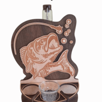 Поставка за алкохол за бутилка и три чаши-Рибар