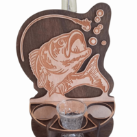 Поставка за алкохол за бутилка и три чаши-Рибар