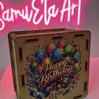 Лукс дървена касичка с цветен UV печат-Happy Birthday