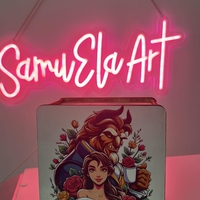 Лукс дървена касичка с цветен UV печат Красавицата и звяра рози