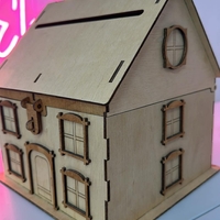 Дървена касичка Къщичка с прозорци