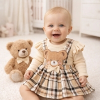 Бебешки комплект рокля с мече и рипсено боди – 2 части