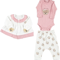 Бебешки комплект за момиче с мече – боди, панталон и жилетка