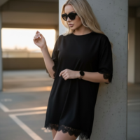 Черна памучна casual рокля с дантела Lace