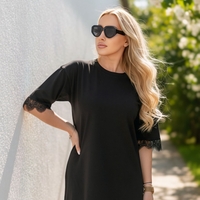Черна памучна casual рокля с дантела Lace