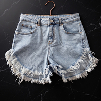 Светлосини дамски дънкови къси панталонки с ресни Sky Denim