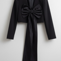 Черна блуза тип късо сако със сатенена панделка Arielle