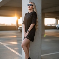 Черна памучна casual рокля с дантела Lace