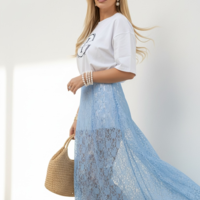 Sky Lace Layer Skirt – дълга прозрачна дантелена пола
