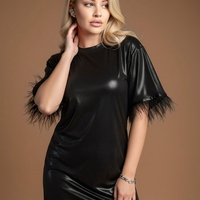 Черна мини рокля с пера DIVA