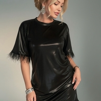 Черна мини рокля с пера DIVA