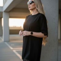 Черна памучна casual рокля с дантела Lace