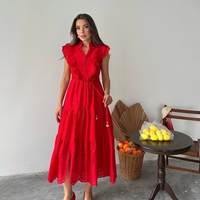 Дълга рокля с английска бродерия Red