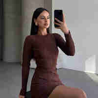 Riva Knit Dress Brown - къса бандажна рокля от фино плетиво