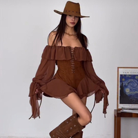 Western Chic  brown - гащеризон с корсет и волани