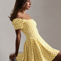 “Polka Grace” yellow - Рокля с връзки на гърба