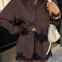 “ Lace Stripe Set “ brown - риза и панталонки с дантела