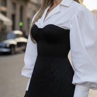 Glam Corset Black - Елегантна рокля/сатенена риза с блестящ корсет