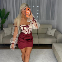 “Tulle Desire” bordo –Сет от бюстие с тюлен ръкав и сатенена пола