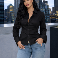 Риза с подчертан силует и връзки на талията - Black