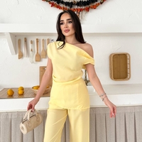 Relax Chic Set Yellow – Панталон с ластик и издължен топ с паднало рамо
