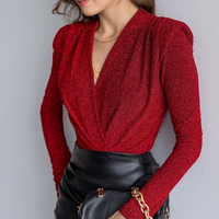 “Shine Motion Bodysuit” red  – Блестящо парти боди