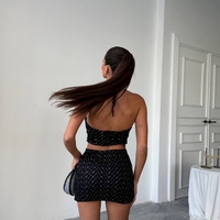 SPARKLE SET Black Комплект с камъни – мини пола и късо бюстие