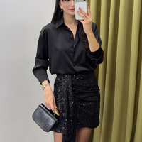 Midnight Satin Shirt Black - сатенена риза